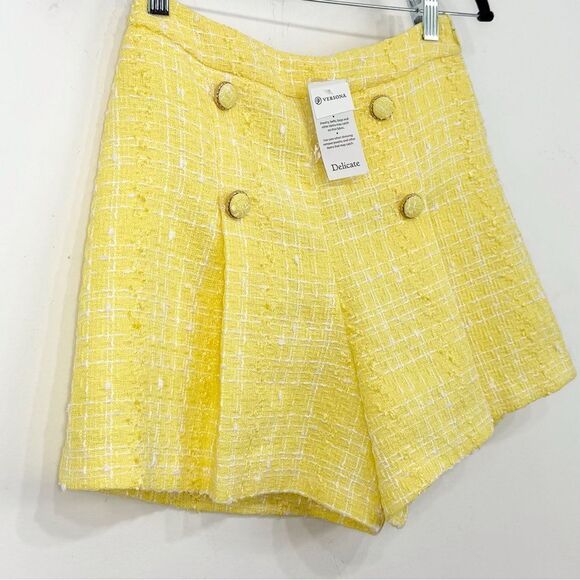 Versona MODERN Yellow White Tweed Sailor Button Wide Leg Shirts NEW - Picture 3 of 15